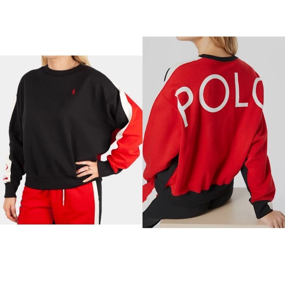 Polo Ralph Lauren Women’s Color-Blocked Fleece Sweatshirt Black Multi Sz XL NWT - Picture 1 of 6